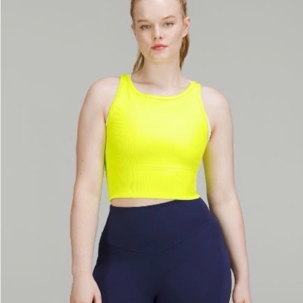 lululemon Neon Yellow power pivot Tank Top, size 6